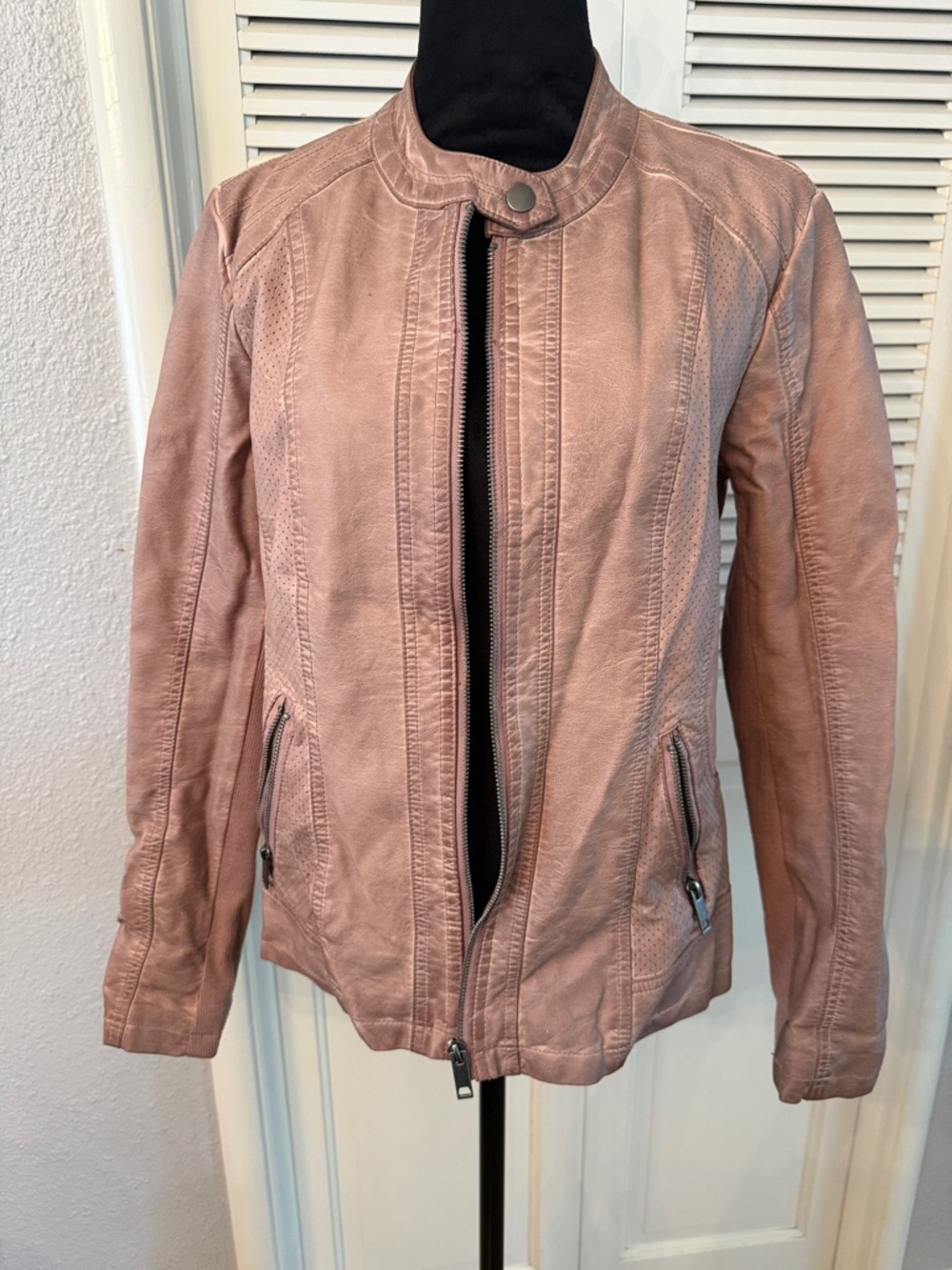 Style & Co. Dusty Mauve Leather Moto Jacket